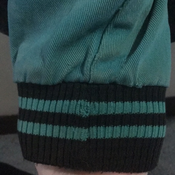 Teal and black denim varsity jacket - Picture 3 of 4